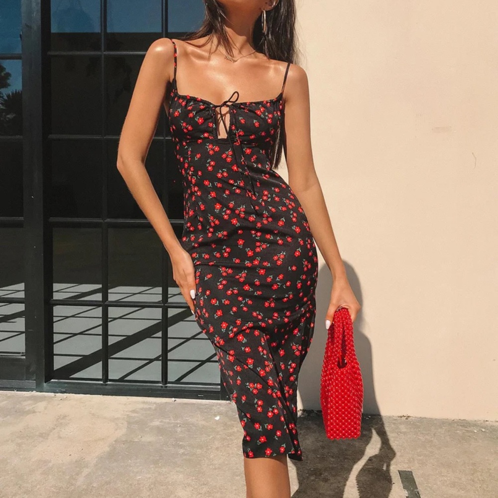 Princess Polly | Noda Midi Dress Black/Red | size 8